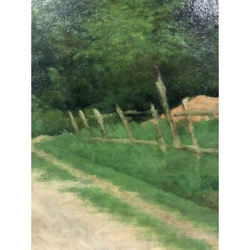 QUADRO DIPINTO OLIO TAVOLA A. E. Campestrini PAESAGGIO COLLINARE STRADA CAMPAGNA