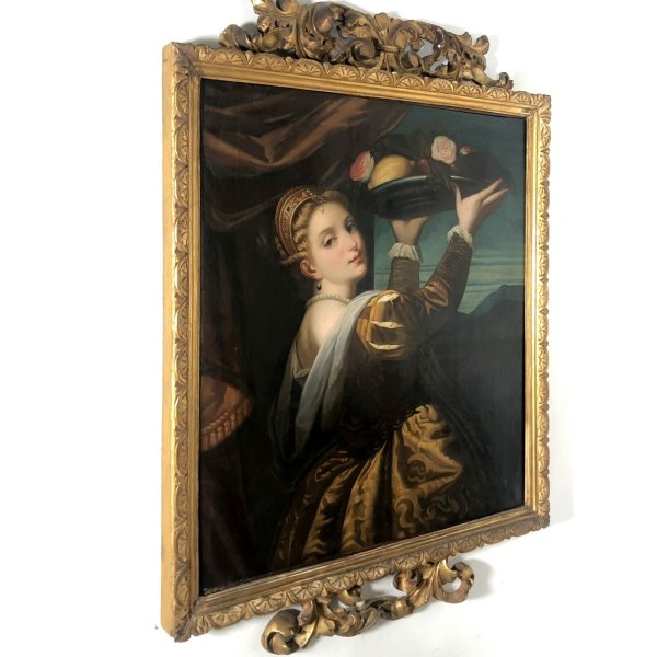 ANTICO QUADRO COPIA D'AUTORE RITRATTO Ragazza con cestino di frutti TIZIANO