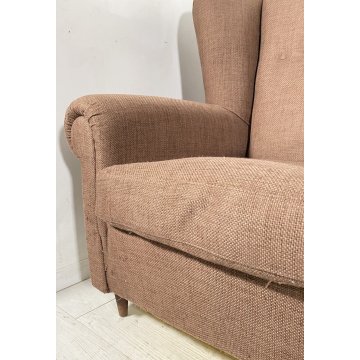 COPPIA POLTRONA ORECCHIE TOFFA MARRONE DEDIGN VINTAGE ARMCHAIR ANNI '50 LEGNO