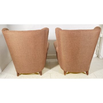 COPPIA POLTRONA ORECCHIE TOFFA MARRONE DEDIGN VINTAGE ARMCHAIR ANNI '50 LEGNO