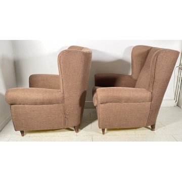 COPPIA POLTRONA ORECCHIE TOFFA MARRONE DEDIGN VINTAGE ARMCHAIR ANNI '50 LEGNO