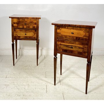 ANTICA COPPIA COMODINO LUIGI XVI INTARISATO LEGNO NOCE 1800 CAMERA LETTO EPOCA