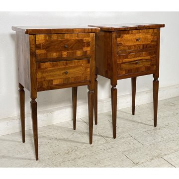 ANTICA COPPIA COMODINO LUIGI XVI INTARISATO LEGNO NOCE 1800 CAMERA LETTO EPOCA