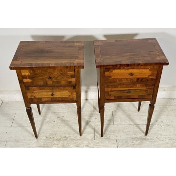 ANTICA COPPIA COMODINO LUIGI XVI INTARISATO LEGNO NOCE 1800 CAMERA LETTO EPOCA