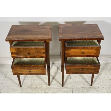 ANTICA COPPIA COMODINO LUIGI XVI INTARISATO LEGNO NOCE 1800 CAMERA LETTO EPOCA