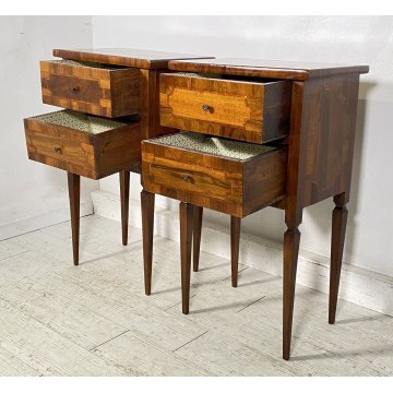ANTICA COPPIA COMODINO LUIGI XVI INTARISATO LEGNO NOCE 1800 CAMERA LETTO EPOCA