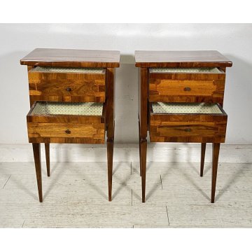 ANTICA COPPIA COMODINO LUIGI XVI INTARISATO LEGNO NOCE 1800 CAMERA LETTO EPOCA