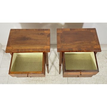 ANTICA COPPIA COMODINO LUIGI XVI INTARISATO LEGNO NOCE 1800 CAMERA LETTO EPOCA