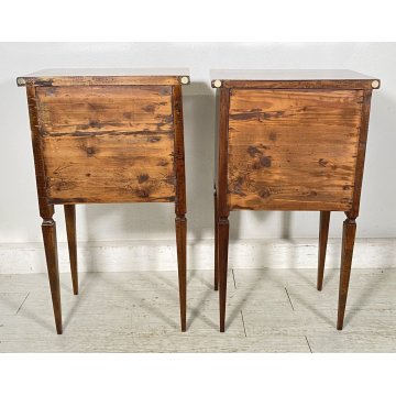 ANTICA COPPIA COMODINO LUIGI XVI INTARISATO LEGNO NOCE 1800 CAMERA LETTO EPOCA