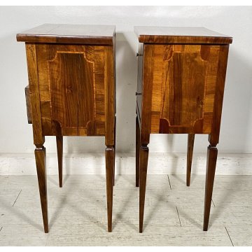 ANTICA COPPIA COMODINO LUIGI XVI INTARISATO LEGNO NOCE 1800 CAMERA LETTO EPOCA