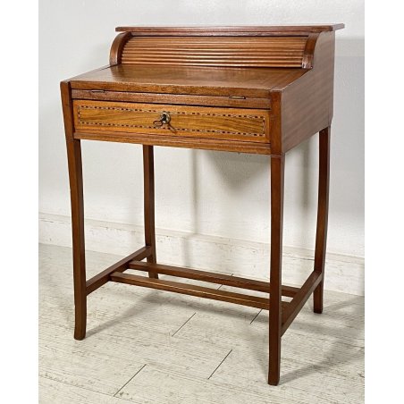 BANCO SCRIVANIA INTARSIATA LEGNO NOCE 1800 INGLESE TAPPARELLA SCRITTOIO RIBALTA