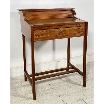 BANCO SCRIVANIA INTARSIATA LEGNO NOCE 1800 INGLESE TAPPARELLA SCRITTOIO RIBALTA