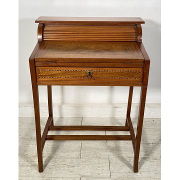 BANCO SCRIVANIA INTARSIATA LEGNO NOCE 1800 INGLESE TAPPARELLA SCRITTOIO RIBALTA