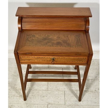 BANCO SCRIVANIA INTARSIATA LEGNO NOCE 1800 INGLESE TAPPARELLA SCRITTOIO RIBALTA