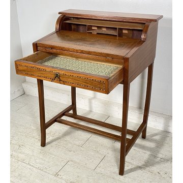 BANCO SCRIVANIA INTARSIATA LEGNO NOCE 1800 INGLESE TAPPARELLA SCRITTOIO RIBALTA