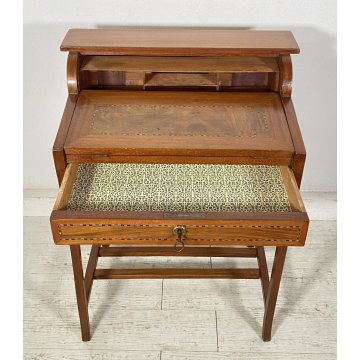 BANCO SCRIVANIA INTARSIATA LEGNO NOCE 1800 INGLESE TAPPARELLA SCRITTOIO RIBALTA