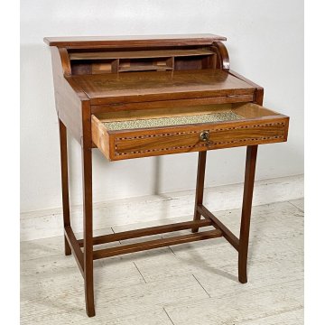 BANCO SCRIVANIA INTARSIATA LEGNO NOCE 1800 INGLESE TAPPARELLA SCRITTOIO RIBALTA