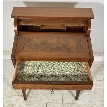 BANCO SCRIVANIA INTARSIATA LEGNO NOCE 1800 INGLESE TAPPARELLA SCRITTOIO RIBALTA