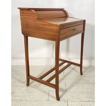 BANCO SCRIVANIA INTARSIATA LEGNO NOCE 1800 INGLESE TAPPARELLA SCRITTOIO RIBALTA