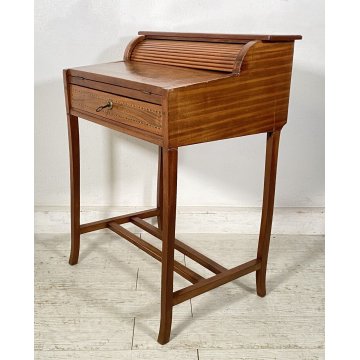 BANCO SCRIVANIA INTARSIATA LEGNO NOCE 1800 INGLESE TAPPARELLA SCRITTOIO RIBALTA