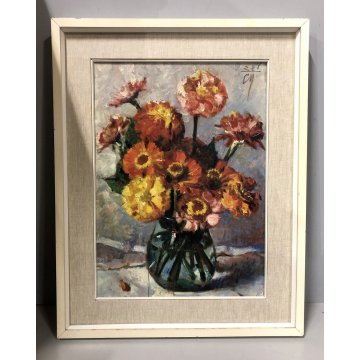 QUADRO OLIO TAVOLA Corrado Michelozzi NATURA MORTA VASO di FIORI