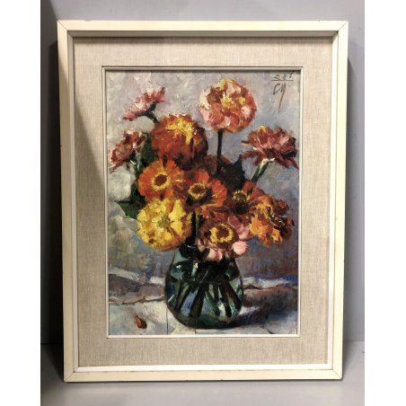 QUADRO OLIO TAVOLA Corrado Michelozzi NATURA MORTA VASO di FIORI