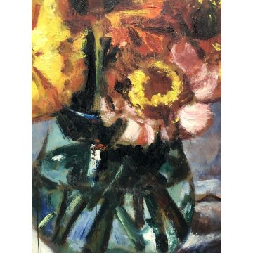 QUADRO OLIO TAVOLA Corrado Michelozzi NATURA MORTA VASO di FIORI
