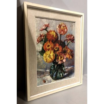QUADRO OLIO TAVOLA Corrado Michelozzi NATURA MORTA VASO di FIORI