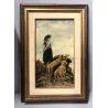 ANTICO QUADRO DIPINTO OLIO P. Arati PASTORELLA GREGGE  FANCIULLA PECORE 1907