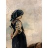 ANTICO QUADRO DIPINTO OLIO P. Arati PASTORELLA GREGGE  FANCIULLA PECORE 1907