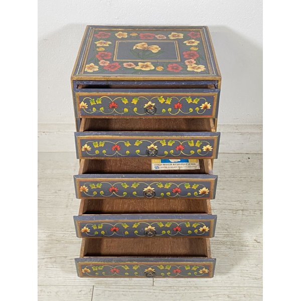 ANTICO COMODINO TIROLESE ANNI 50 LEGNO LACCATO 5 CASSETTI CASSETTIERA  CREDENZA