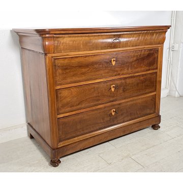 ANTICO COMO CASSETTONE 1800 CAPPUCCINO 4 CASSETTI INTARSIATO LEGNO NOCE EPOCA