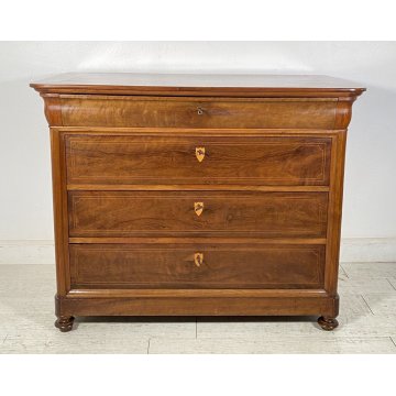 ANTICO COMO CASSETTONE 1800 CAPPUCCINO 4 CASSETTI INTARSIATO LEGNO NOCE EPOCA