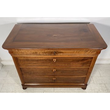 ANTICO COMO CASSETTONE 1800 CAPPUCCINO 4 CASSETTI INTARSIATO LEGNO NOCE EPOCA