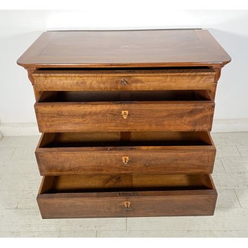 ANTICO COMO CASSETTONE 1800 CAPPUCCINO 4 CASSETTI INTARSIATO LEGNO NOCE EPOCA