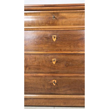 ANTICO COMO CASSETTONE 1800 CAPPUCCINO 4 CASSETTI INTARSIATO LEGNO NOCE EPOCA