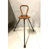 SEDILE PIEGHEVOLE PORTATILE BASTONE METALLO CUOIO VINTAGE FOLDING SEAT UK '50/60