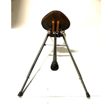 SEDILE PIEGHEVOLE PORTATILE BASTONE METALLO CUOIO VINTAGE FOLDING SEAT UK '50/60