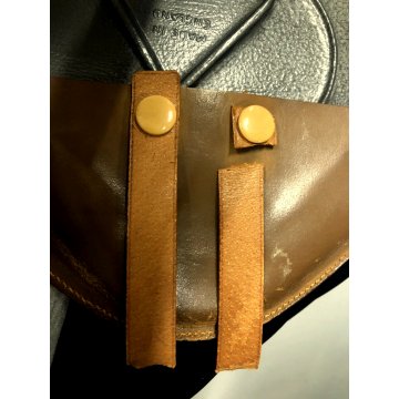 SEDILE PIEGHEVOLE PORTATILE BASTONE METALLO CUOIO VINTAGE FOLDING SEAT UK '50/60