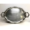 GRANDE VASSOIO SERVIZIO PORTATA OVALE VINTAGE OTTONE ARGENTATO DECORO FOGLIE 900