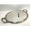 GRANDE VASSOIO SERVIZIO PORTATA OVALE VINTAGE OTTONE ARGENTATO DECORO FOGLIE 900