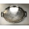 GRANDE VASSOIO SERVIZIO PORTATA OVALE VINTAGE OTTONE ARGENTATO DECORO FOGLIE 900