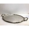 GRANDE VASSOIO SERVIZIO PORTATA OVALE VINTAGE OTTONE ARGENTATO DECORO FOGLIE 900