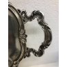 GRANDE VASSOIO SERVIZIO PORTATA OVALE VINTAGE OTTONE ARGENTATO DECORO FOGLIE 900