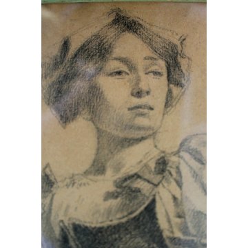 ANTICO DISEGNO su CARTA Gioacchino Banfi RITRATTO FIGURA DONNA MILANO 1870