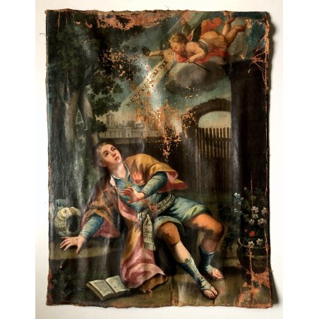 ANTICO DIPINTO OLIO TELA SANT' Agostino EPISODIO TOLLE LEGE GIARDINO MILANO '700