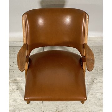POLTRONA DESIGN DAL VERA ANNI 50/60 LEGNO PELLE ARMCHAIR VINTAGE SOFA