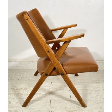 POLTRONA DESIGN DAL VERA ANNI 50/60 LEGNO PELLE ARMCHAIR VINTAGE SOFA