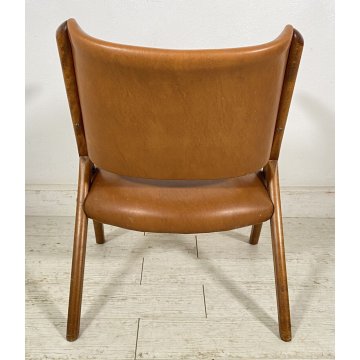 POLTRONA DESIGN DAL VERA ANNI 50/60 LEGNO PELLE ARMCHAIR VINTAGE SOFA