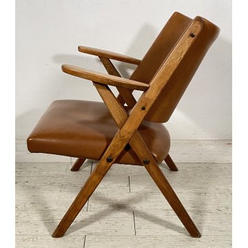 POLTRONA DESIGN DAL VERA ANNI 50/60 LEGNO PELLE ARMCHAIR VINTAGE SOFA